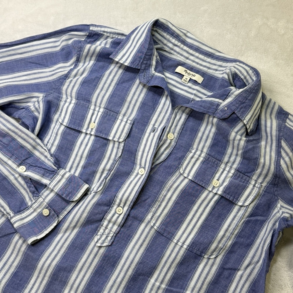 Madewell Blue White Stripe‎ Popover Shirt Women's Medium Utility Casual